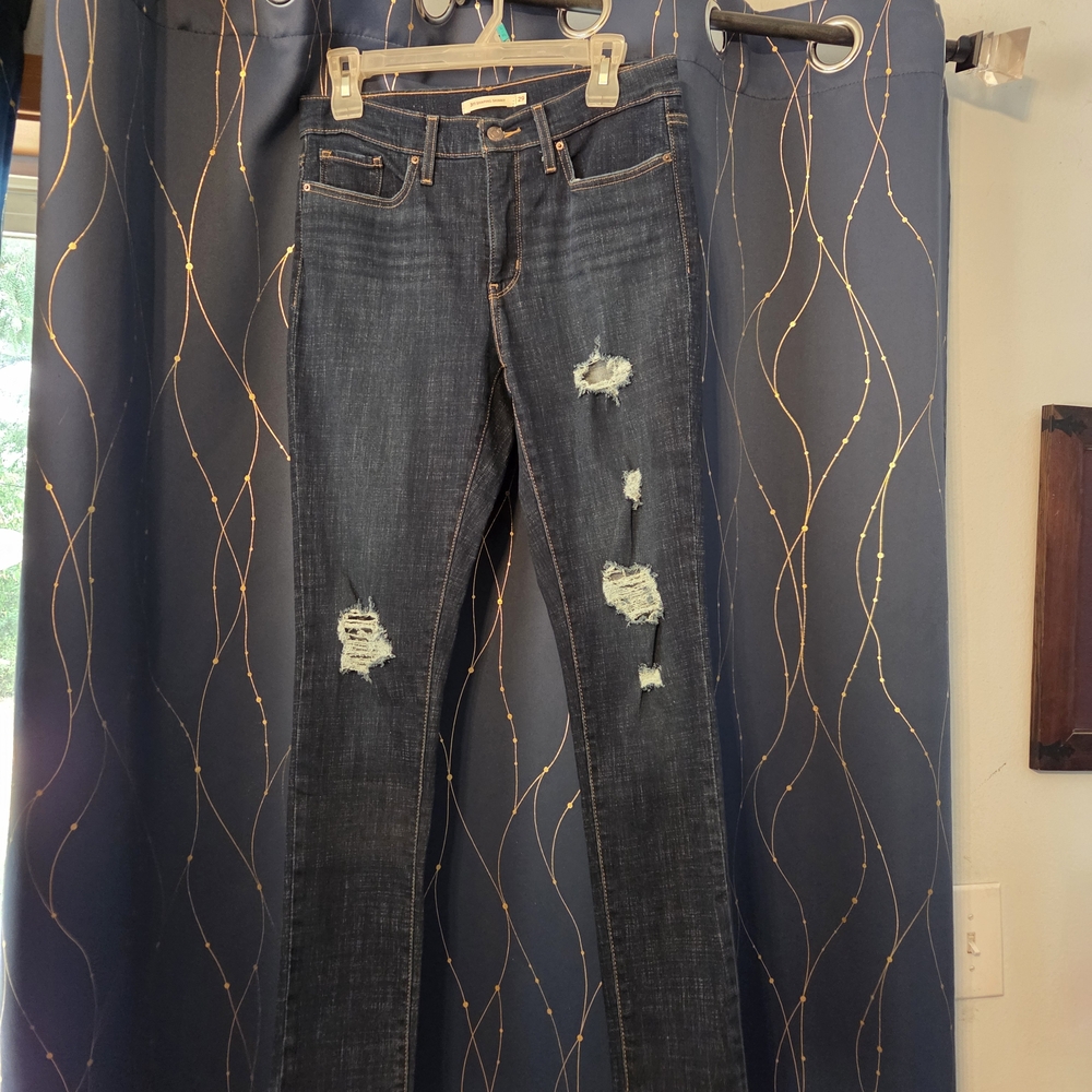 Levi 311 Distressed Skinny Jeans in Dark Blue